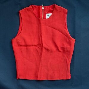 Y2K Designer Red Shell Blouse Size 2 Wool Blend Preppy Tailored